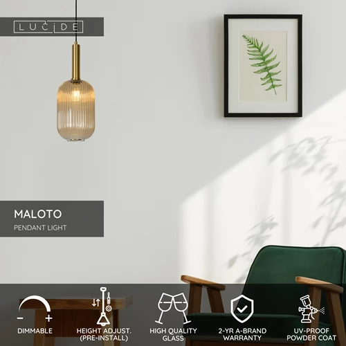 Lucide MALOTO - Pendant light - Ø 20 cm - 1xE27 - Amber - USP